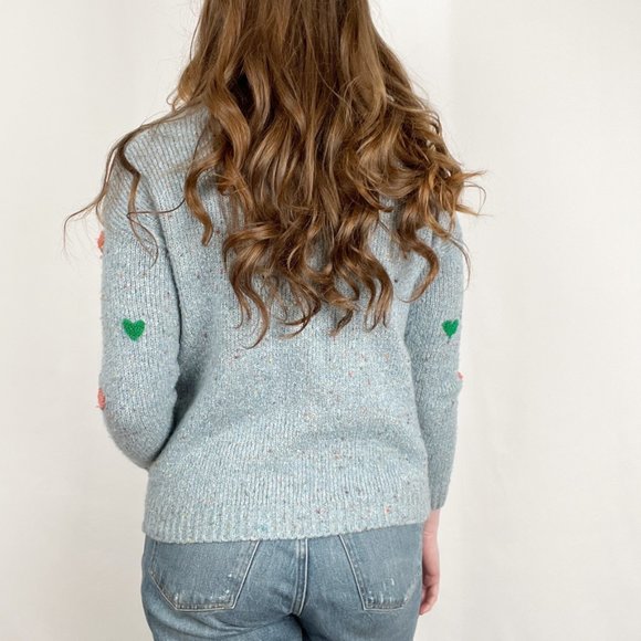 Vintage Hand Knit Embroidered Hearts Cardigan Sweater Cute Cozy Girly Handmade - Picture 3 of 8